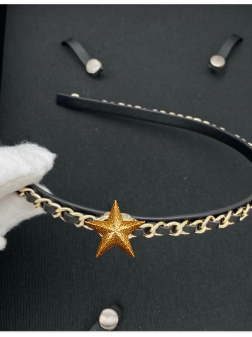 Gold Chain Accent Black Headband with Star Detail